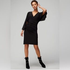 Black Batwing Cocktail Dress Knee Length Ruffle Sleeve Small Matte Jersey